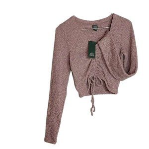 Wild Fable Crop Top Long Sleeve Ruched Tie Front V-Neck in Purple, Small - NWT